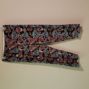Pink & Blue Day of the Dead Sugar Skulls Capri Leggings Plus Size